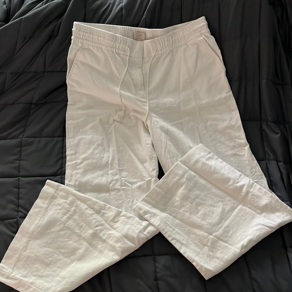 White linen wide leg trousers
